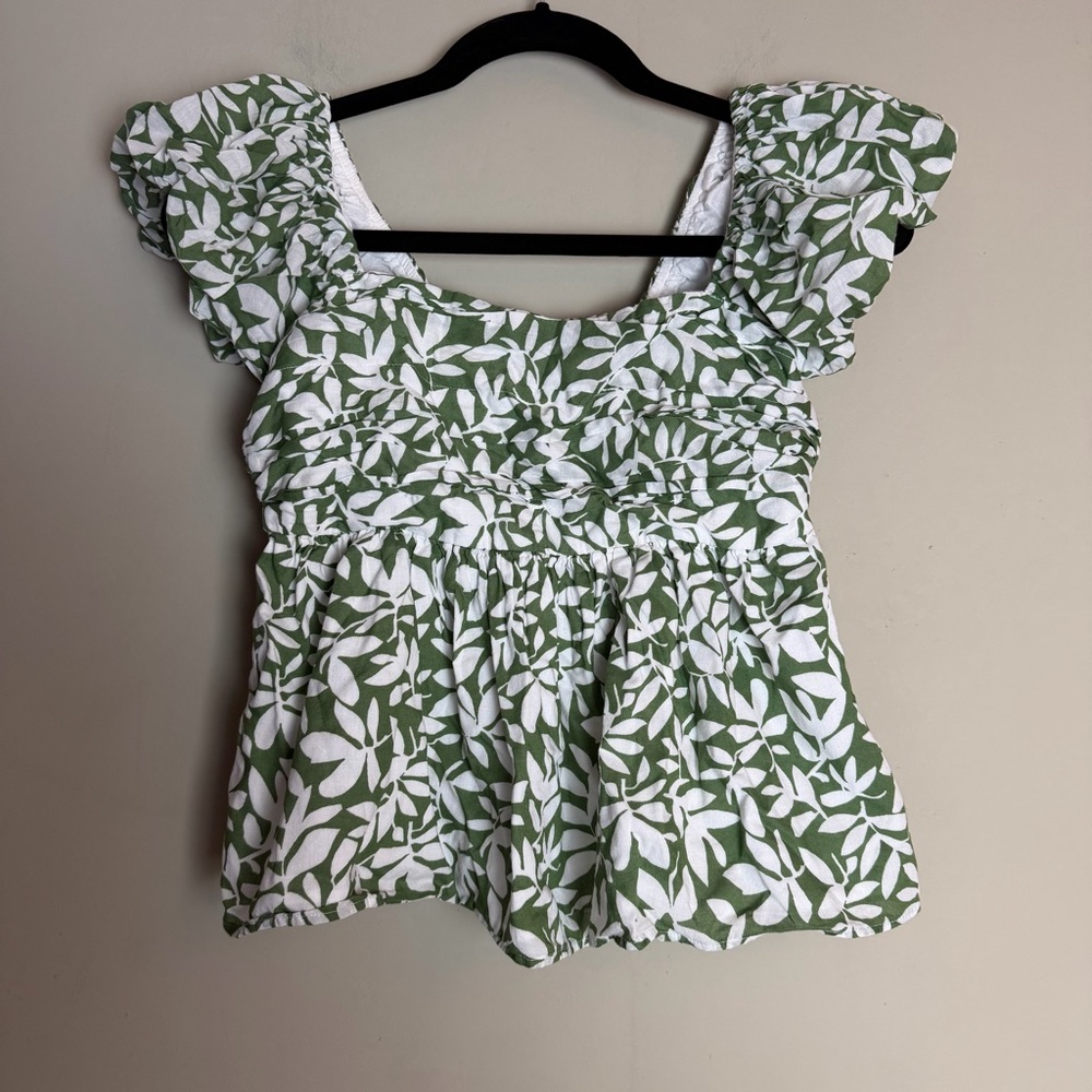 Abercrombie & Fitch Green Leaf Print Top Sz S